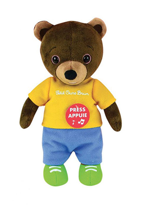 Petit Ours Brun Peluche Interactive Musicale et Conteuse d'Histoires - 28 cm